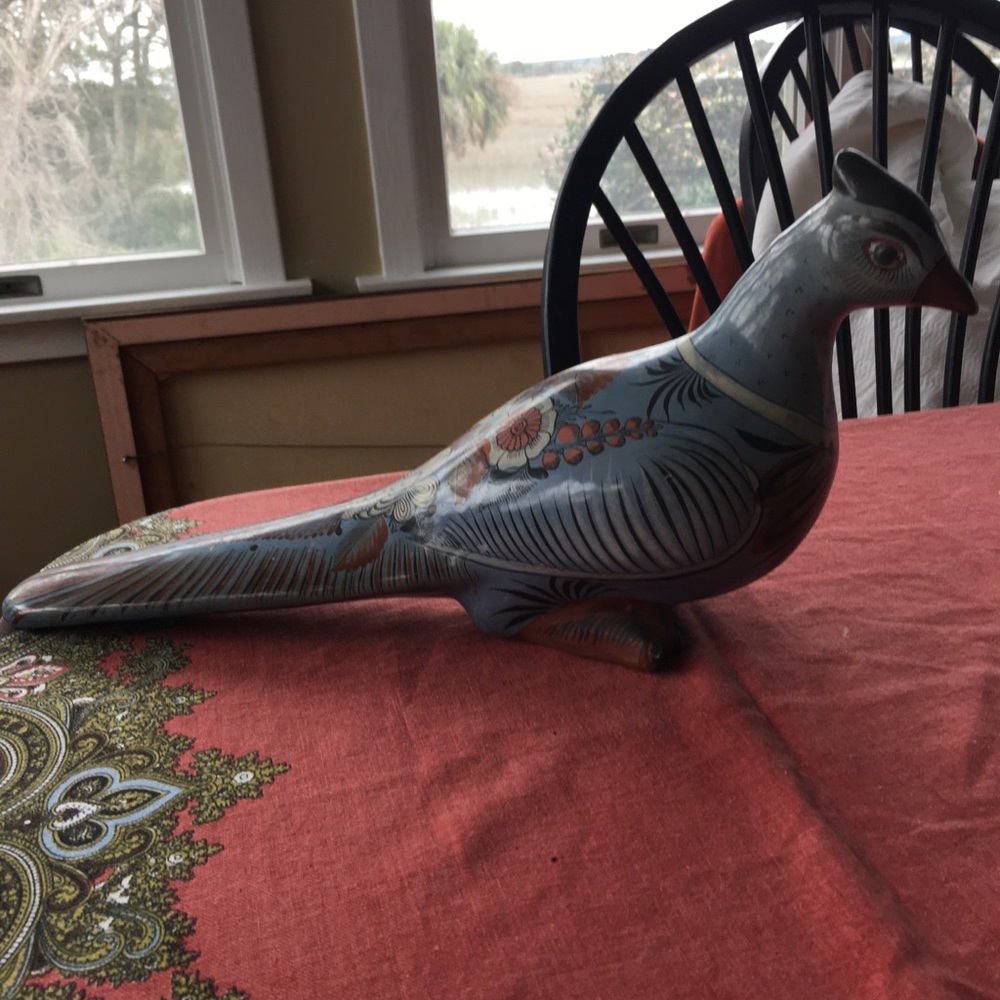 Large Mexican folk art pottery  blue bird